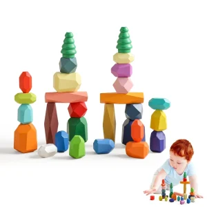 28 Piece Wooden Sorting Stacking Stones