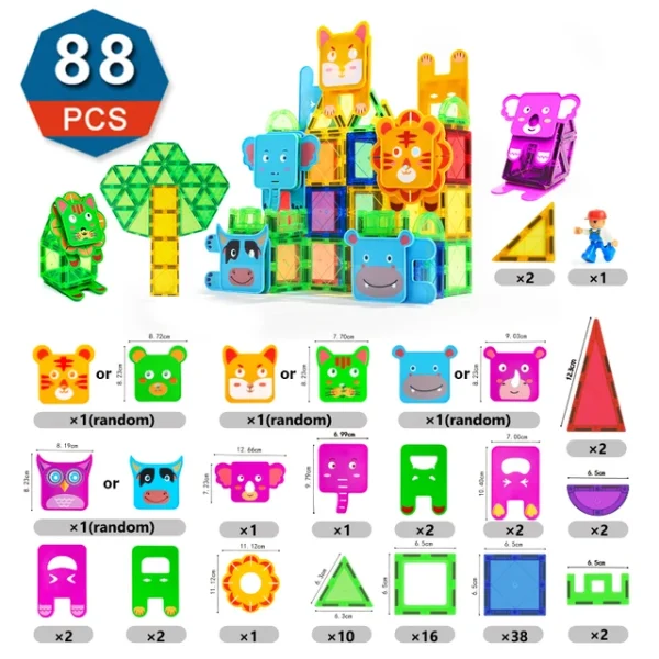 88 Piece Animal Theme Magnetic Building Blocks