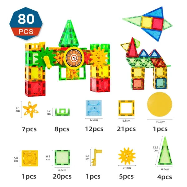 80 Piece Gear Theme Magnetic Building Blocks